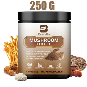 BWEORTHS 70/120/250G Mushroom Coffee Mixed Reishi&Lion's Mane Mushrooms Support Immunity&Focus Health Boost Memory NO-GMO